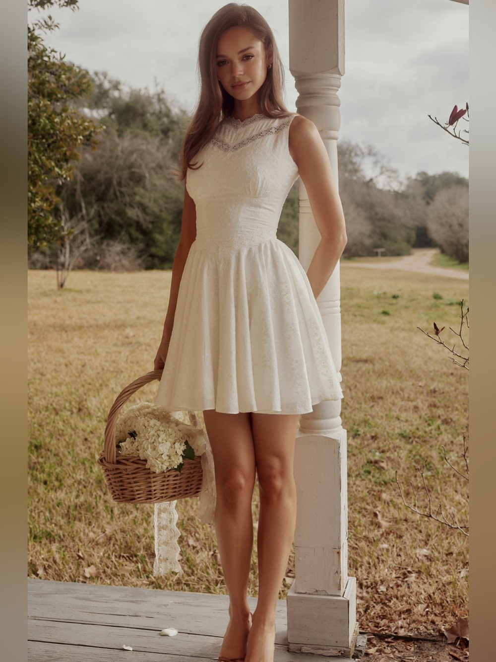 House of CB Scarlett White Embroidered Cotton Lace Trim Mini Dress size XS Long - Picture 3 of 16